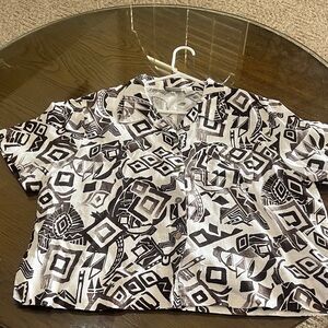 Chico's Brown and White Linen Shirt